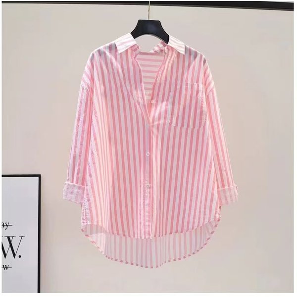 Women's Striped Loose Fit Long Sleeve Shirt – Casual Oversized Blouse For Summer & Everyday Wear