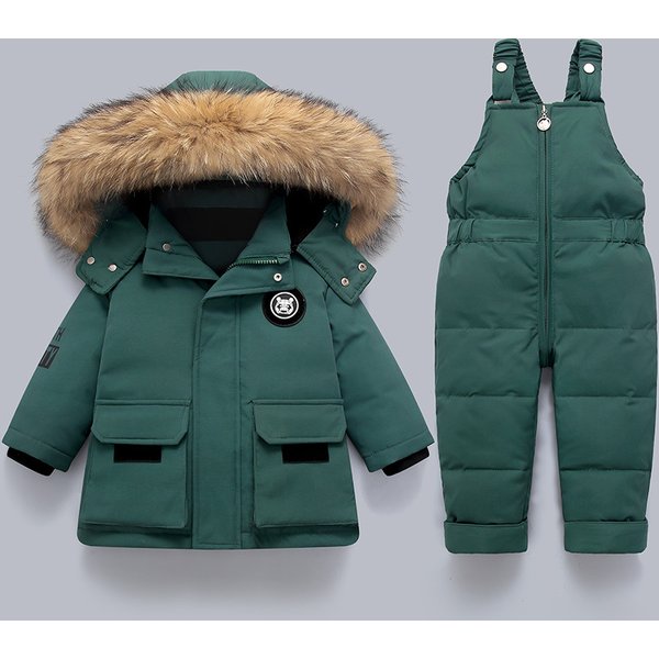 Children's clothing down jacket set, infants and toddlers 1-5 years old, male and female babies, new winter two-piece set, down jacket + overalls