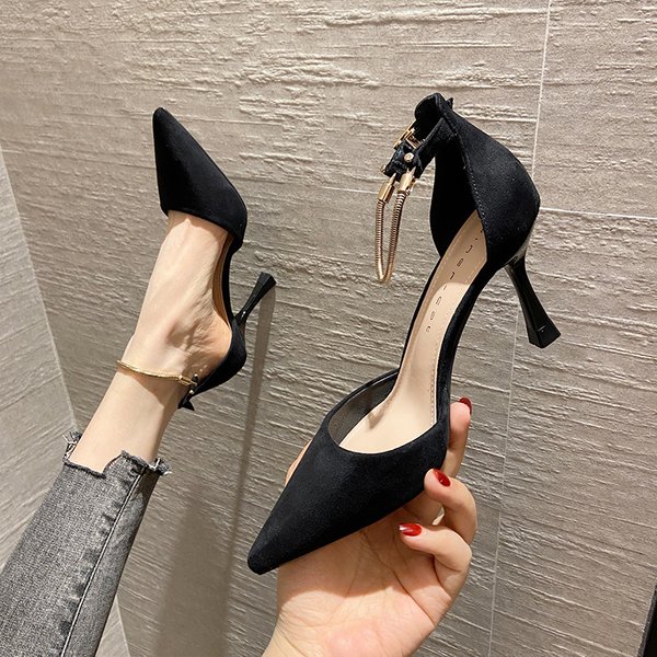 85707/6 French High Heels With A Buckle, Stilettos, Pointed Toe, Shallow-Mouthed Single Shoes For Women, Medium Heels, Elegant, 2024 New Style-image