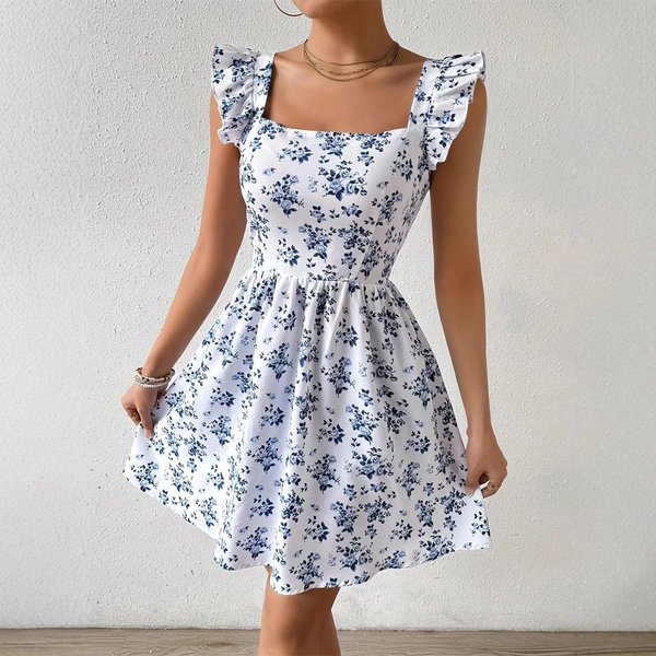 Women's Clothing Summer Vacation Floral Print Ladies Fashion Elegant Dress-image