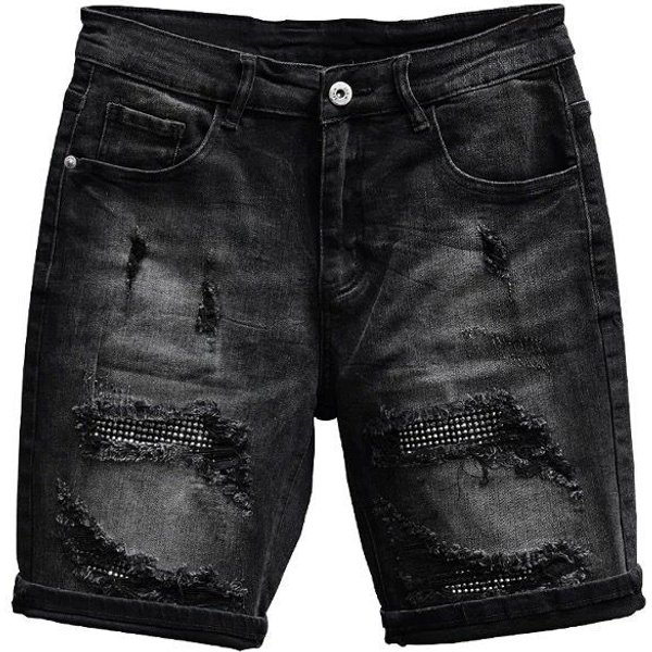 Men's Clothing Denim Shorts Trendy New Summer Shorts Loose Versatile Black Ripped Personality Mid Length Pants