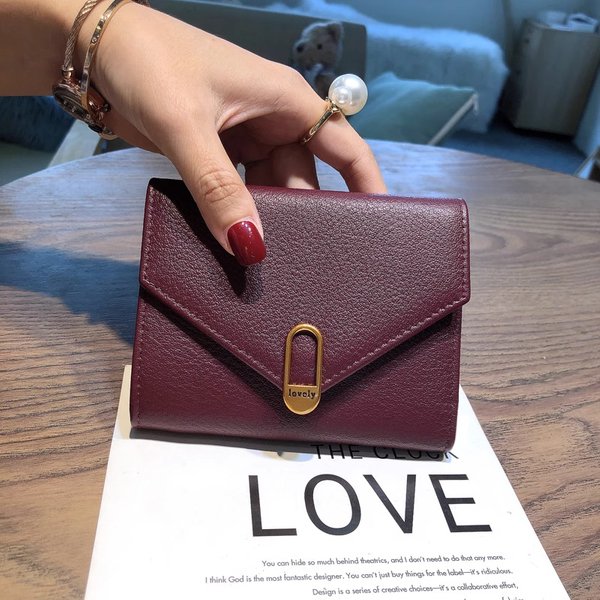 Women's Fashionable Short Wallet Thin Genuine Leather Card Holder Soft Cowhide Folding Wallet New-image