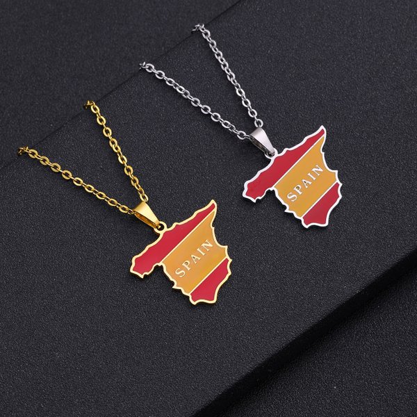 Hot Sale Spain Map Pendant Stainless Steel Necklace Oil Drop Map Geometric Ethnic Style Jewelry
