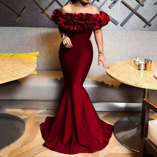 Women’S Clothing Spring New Elastic Knitted Belt Women's Clothing Lotus Leaf One Shoulder Slim Tail Female Dress-image