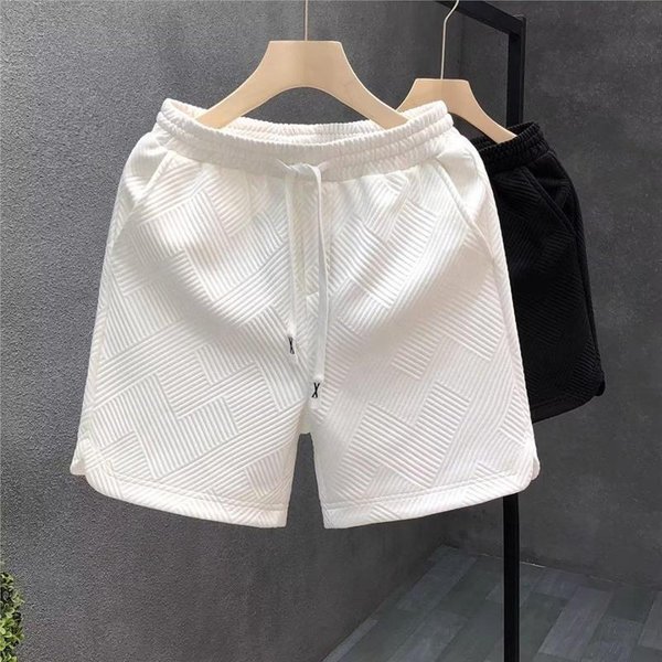 Designed Rhombus Pattern White Shorts Men's Trendy Brand Handsome Five Quarter Pants Men's Summer Home Wear Half Pants-image