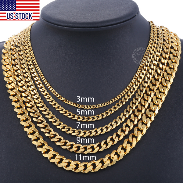 Mens Necklaces Chains Stainless Steel Black Gold Sier Color Necklace For Men Women Curb Cuban Jewelry 3/5/7/9/11Mm-image