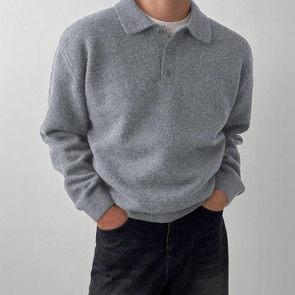 Men’S Polo Neck Sweater – Thick Knit Pullover With Ribbed Hem (Light Gray, Black, Coffee, Dark Gray, Tan, Olive Green)-image