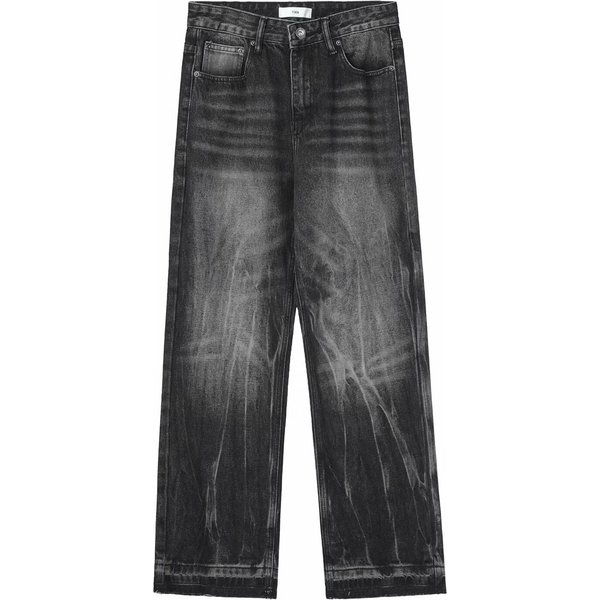 Men's American High-Street Ripple Wash Jeans – Loose Fit Straight-Leg Denim Pants (Black, S-3XL)-image