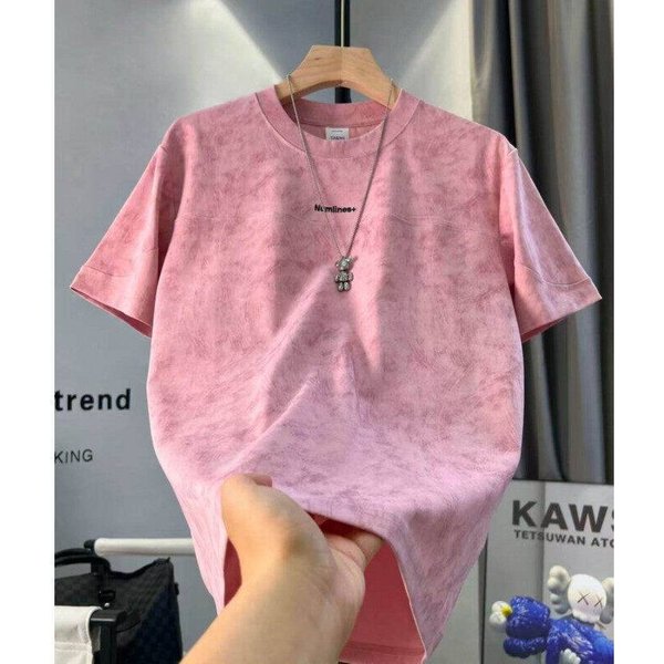 Men's Clothing Summer Trendy Casual T-Shirt Embroidered Tie Dye Patchwork Short Sleeve High Quality New 2026-image