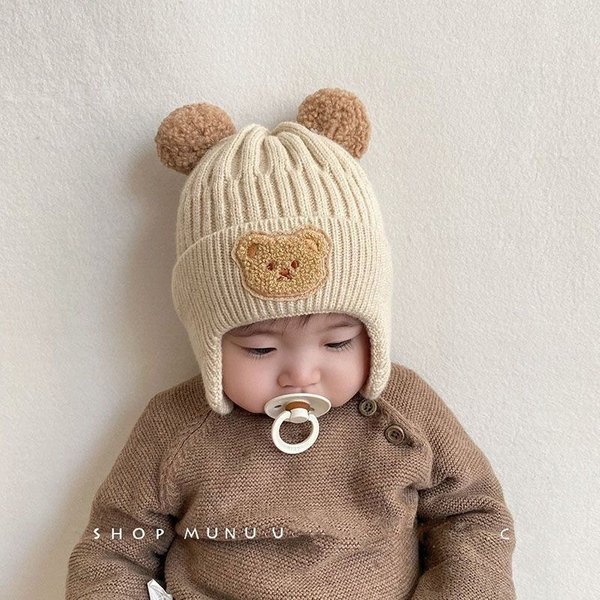 Children's Autumn And Winter Wool Hat Plus Velvet Warm Baby Knitted Hat Boys And Girls Three Dimensional Dinosaur Cartoon Baby Ear Protection Hat-image