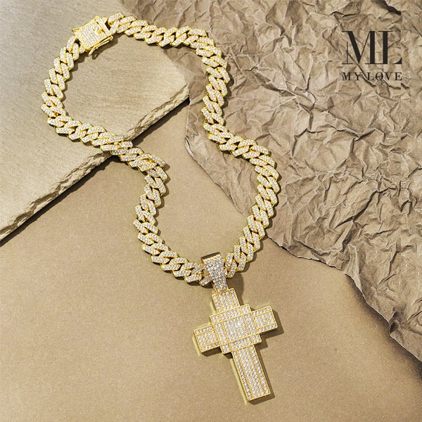 Jewelry & Accessories Hip Hop Full Diamond Cross Pendant Necklace Hip Hop Alloy Fashion Jewelry Pendant-image