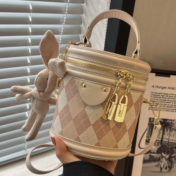 Women's Bucket Bag Simple Diamond Cylinder Bag Women's Bag Fashion Casual Crossbody Bag Portable Bucket Bag Women