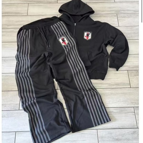 Men's Casual Striped Hooded Sweatshirt & Pants Set - Cotton Blend, Embroidered Badge, Loose Fit, Trendy Streetwear For Spring/Fall