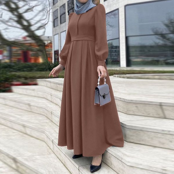 Women's Dress Plus Size Dress Puff Sleeve Round Neck Solid Color Long Skirt Robe Dress-image