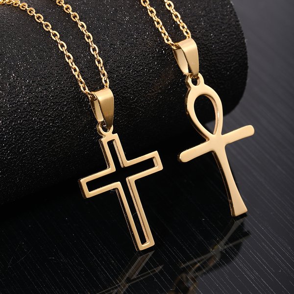 Hot-Selling Stainless Steel Cross Pendant Necklace Men And Women All-Match Titanium Steel Pendant Sweater Chain Sweater Chain-image
