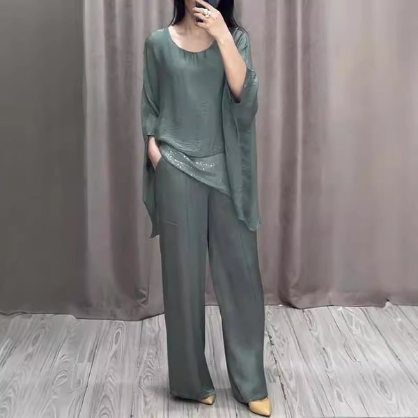 Women's Clothing Fashion Shoulder Length Short Sleeved Trousers Casual Suit-image