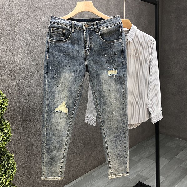 Men's Jeans 2025 New Slim Fit Youth Nine Point Pants Men's Ins Trendy High End Pants