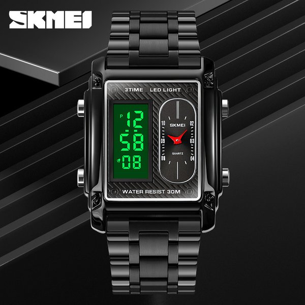 Time Beauty Skmei Fashion Trend Multi-Functional Square Men's Steel Belt Electronic Watch Cross-Border Best-Selling Business Watch-image