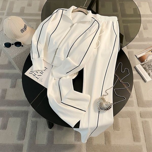 Trendy Autumn Two-Piece Set Women's Zip-Up Hoodie With Wide-Leg Pants Casual Outfit For Streetwear Fashion-image
