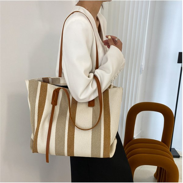 Korean style large capacity women's shoulder bag female 2024 new simple vertical stripes casual tote bag fashion handbag