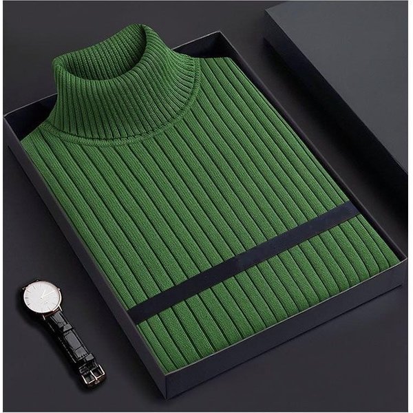 Men's Clothing Solid Color Turtleneck Sweater Men's Loose Thickened Versatile Autumn And Winter Version Warm Bottoming Shirt Knitted Sweater-image