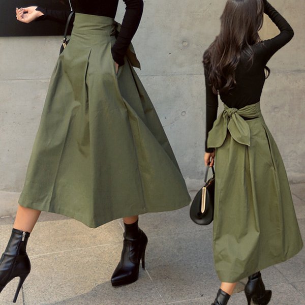 Women's Clothing A Line Skirt Umbrella Skirt Super Hot Bow Big Swing Skirt Slim Waist Long-image