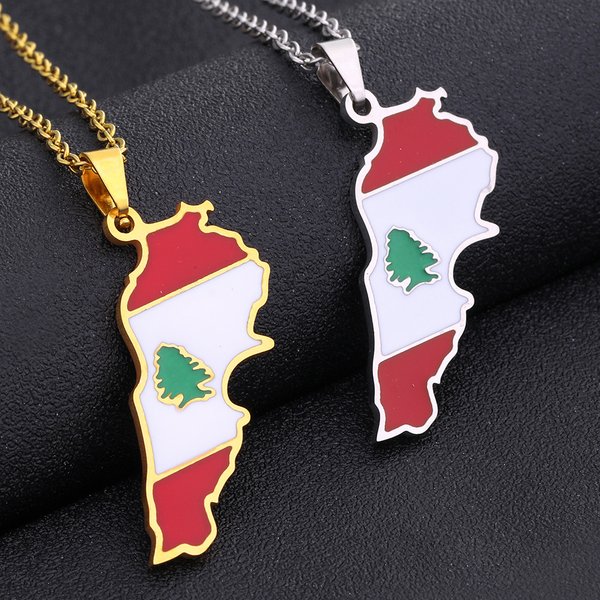 Retro Lebanon Oil Drops Map Pendant Necklace Men And Women Stainless Steel Couple Necklace Trend Accessories-image