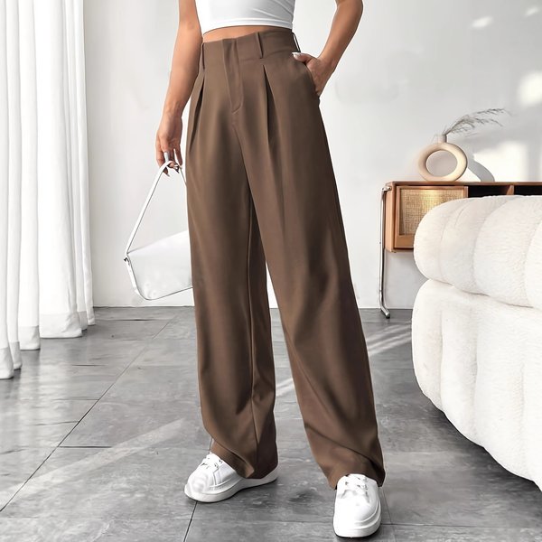 Women's High Waist Wide Leg Dress Pants - Office & Casual Trousers With Flowy Drape In Coffee/Black/Light Gray/Chocolate-image