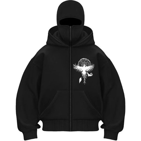 Men's Clothing American Style Double Hooded Loose Ninja Punk Style Gothic Cardigan Zipper Hooded Sweatshirt