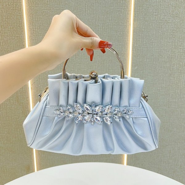 Women's Evening Bags Handbag Vintage Diamond-Encrusted Ladies Clutch Bag Pleated Socialite Clutch Bag Stylish One-Shoulder Skew Straddle Dinner Bag-image