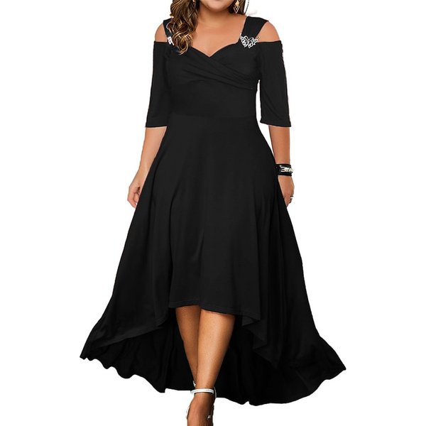 Women's Clothing Solid Color Sexy Off The Shoulder Dress Summer Plus Size Long Dress-image