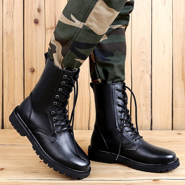 European Warm Series Martin High Top Shoes Autumn Winter Korean Motorcycle Long British Style Fleece Lined Height Increasing Military Boots