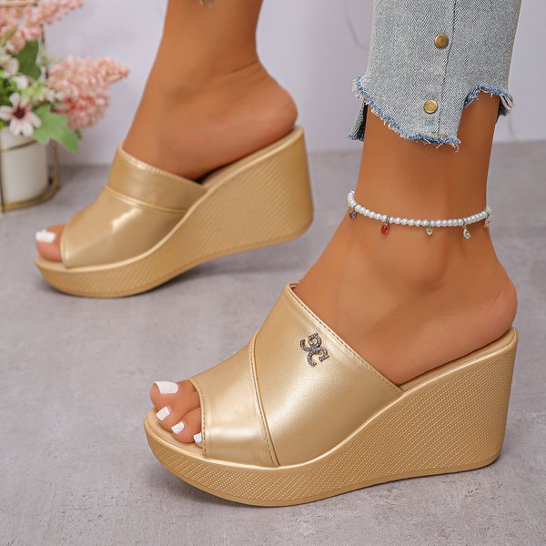 Women's Open Toe Peep Toe Wedge Sandals Fashion Summer Thick Sole Plus Size Strappy Sandals-image