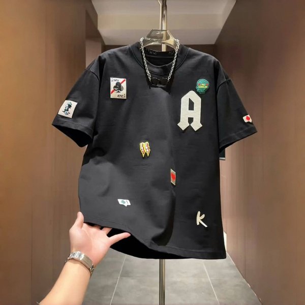 Men's Fashion Summer Style Round Neck T-Shirt Short Sleeve Elegant Top Versatile Cool Letter Embroidered-image