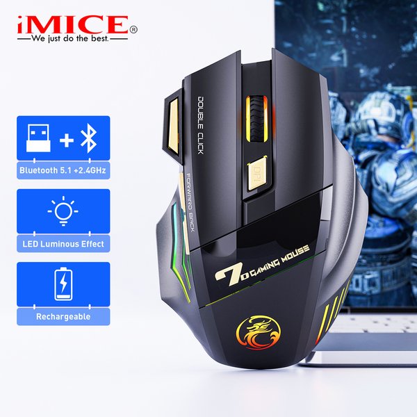 2.4G Wireless Silent Gaming Mouse With Rgb Breathing Light, Rechargeable, 7-Key Programmable, Ergonomic Design For Laptop/Pc (GW-X7)-image
