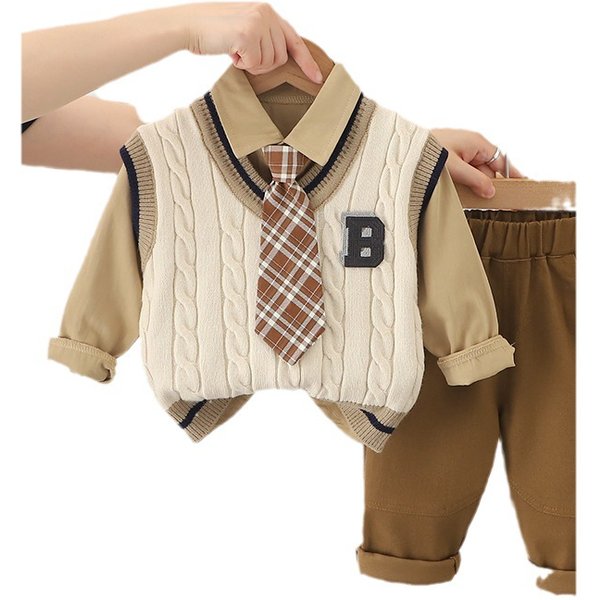 Boys' Autumn Suit Tie Sweater Three-piece Children's Suit Casual Fashion