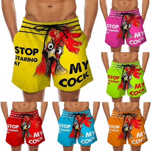 Men's Beach Pants Fun 3D Turkey Head Printed Swim Trunks Funny Banana Pattern Shorts