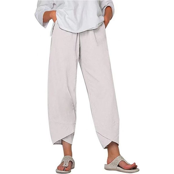 Hot Selling Women Cotton Linen Harem Vintage Printed Wide Leg Trousers Casual Solid Pockets Haruku High Waist Baggy Pants Joggers-image
