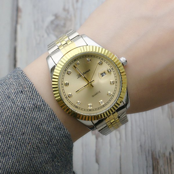 Calendar Couple Band Classic Tooth Edge Men's Steel Fashion Trend Simple Quartz Watch 22943-image