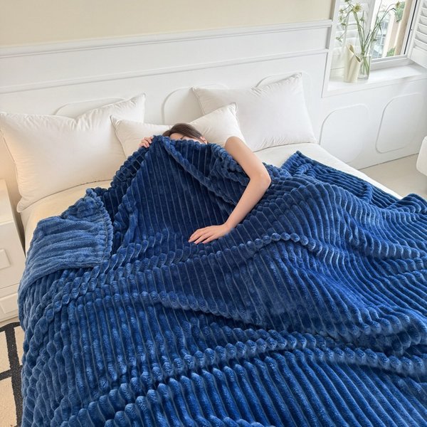Blanket Milky Velvet Thickened Flannel Blanket Strip Coral Velvet Cover Blanket-image