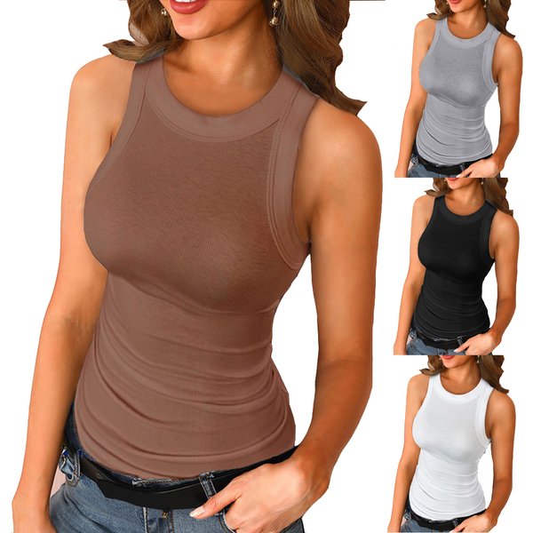 Women's clothing knitted leggings vest outside wear solid color crewneck top