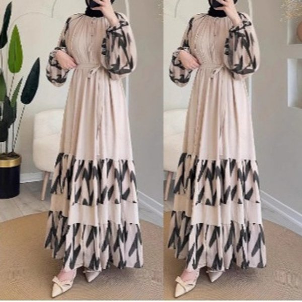 Women's Clothing Middle Eastern Robe Women's Striped Long Skirt Fashion With Belt Dress-image