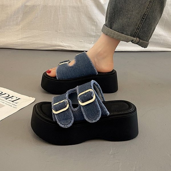 Women's Summer Platform Sandals Thick Soled Cross Buckle Casual Open Toe Fashionable Skirt Beach Shoes-image