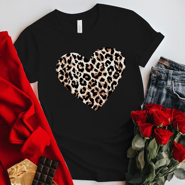 Valentine's Day Short-Sleeved Large Size Couple T-Shirts Women's Tops Leopard Print Love Print Tops T-Shirts For Women-image