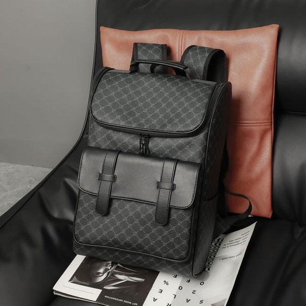 Designer Trendy Brand Fashionable And Classic Checkerboard Printed Large Capacity Backpack, Men's Computer File Backpack