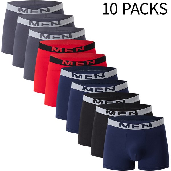 10 Pack Men's Solid Color Boxer Briefs Elastic Waist Casual Underwear Breathable Moisture-Wicking Seamless Wireless Comfort For All Seasons-image