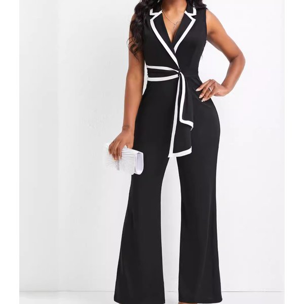 women's clothing new fashion V-neck temperament elegant sleeveless jumpsuit wide-leg pants