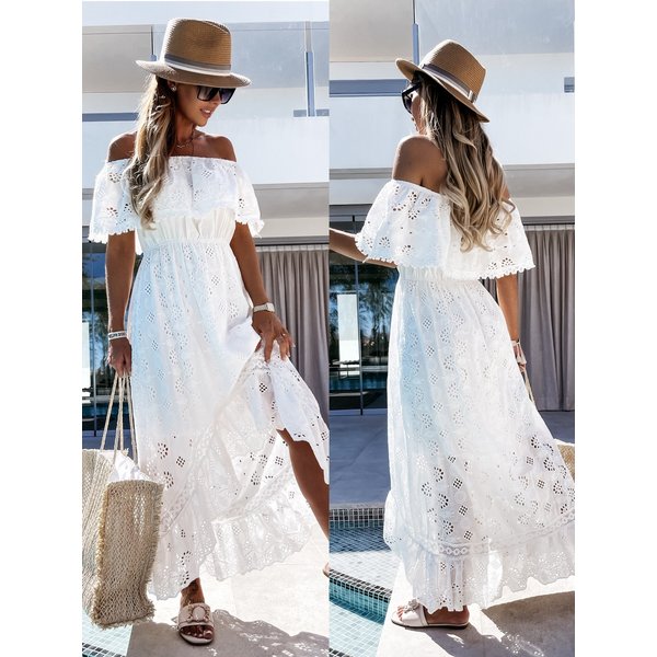 Women's Clothing Lace Long Dress White Beach Dress New Tube Top One Shoulder Sexy Dress For Women