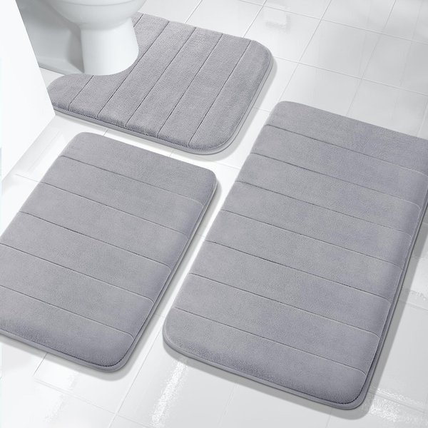 3Pc Sets Mats Non Slip Memory Foam Bathroom Soft Rugs Water Absorption Dry Fast Bath Mat Machine Washable For Home Floor