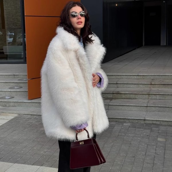 Elegant Faux Fur Coat For Women - Winter Long Sleeve Shawl Collar Jacket With Hidden Button Closure, Available In 7 Colors